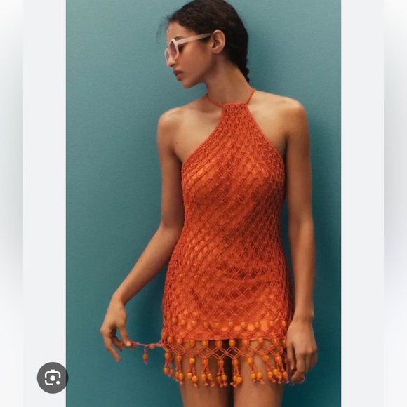 Anthropologie Dresses & Skirts - NWT Anthropologie Significant Other Beaded Halter Mini Dress Orange Size 8